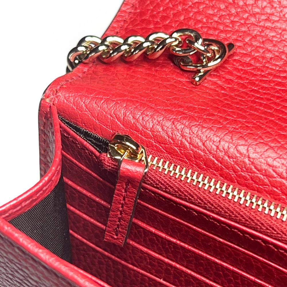 💛SOLD🖤 Red Gucci GG Interlocking Pebbled Leather Wallet On Chain - Picture 10 of 12
